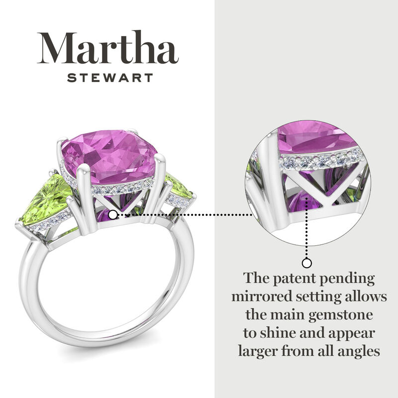 Martha Stewart 8ctw. Cushion Pink Sapphire, Peridot & Lab Grown Diamond Three Stone Ring In Sterling Silver image number null
